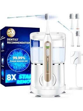 Electric Toothbrush with Water Flosser Combo, 3-in-1 Sonic Flossing Toothbrush